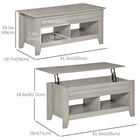 HOMCOM - Table basse relevable avec rangement caché et étagères ouvertes - gris clair-Plateau de bureau ajustable pour répondre à vos différents besoins