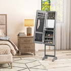 HOMCOM - Armoire à bijoux avec miroir autoportante - 11,75 po L x 57,5 po l x 14,25 po H - gris-Miroir extérieur pleine longueur offrant une vue complète de votre tenue 