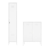 Manhattan Comfort - Ensemble de 2 armoires modernes d’appoint et de rangement Naomi - Blanc-Ensemble moderne de 2 armoires d’appoint en métal parfait pour le rangement et l’organisation