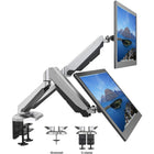 ShoppingAll - Support pour deux moniteurs avec 2 bras pivotants - Argent-Les bras réglables peuvent s'incliner de +90° à -85°, pivoter de ±90° et effectuer une rotation de 360°. Le passage d'un écran en position paysage à un écran en position portrait devient facile.