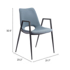 Zuo - Desi Chaise de salle à manger - Gris azur - Ensemble de 2-Garantie limitée de 3 ans