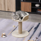 PawHut - Arbre à chat petit avec poteau à griffer, perchoir, balle jouet - beige-Peluche douce à l'intérieur du lit et à la base pour un confort moelleux 
