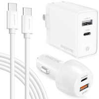 Overtime - Kit de chargeur mural et de voiture avec câble de recharge certifié USB-C de 1,8 m - blanc-Ce chargeur de voiture offre une puissance de sortie de 38 W, garantissant une recharge rapide de vos appareils.