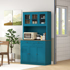 HOMCOM - Armoire de rangement 71 po avec espace pour micro-ondes et vaisselier - bleu marine-Les étagères réglables permettent d’adapter le rangement aux objets de cuisine plus hauts 