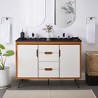 Modway - Energize Double évier 48" Vanette de salle de bain - Noir blanc cerise-Pieds métalliques en épingle à cheveux