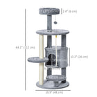 PawHut - Arbre à chat 44 po avec condo, poteaux à griffer, lit - gris foncé-Revêtement en flanelle douce pour plus de confort pendant le repos 