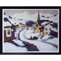 Village dans les Laurentides, toile encadrée, par Clarence Gagnon-Œuvre par le célèbre membre du groupe des sept Clarence Gagnon