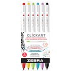 Zebra - ClickArt Marqueur rétractable - Pointe fine - 0,6 mm - Couleurs assorties - Paquet de 6-Design sans capuchon et d’une nouvelle technologie d’encre qui absorbe l’humidité de l’air, ce qui empêche l’encre de sécher.