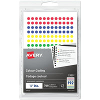 Avery −  Étiquettes à codage couleur amovibles à écrire ou imprimer − rondes, 1/4 po − couleurs variées − paquet de 768 (2339)-Amovibles