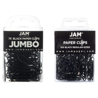 JAM Paper - Paquet combiné de trombones colourés - standard et jumbo - trombones noirs - 1 paquet de 100 et 1 paquet de 75-Couleur : Noir