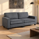 HOMCOM - Canapé 3 places avec coussin à ressorts et porte-gobelet pour chambre - gris foncé-Le tissu en velours côtelé doux offre durabilité et confort 