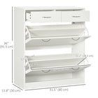 HOMCOM - Armoire à chaussures d’entrée avec 2 tiroirs basculants pour 12 paires - blanc-Les étagères intérieures sont réglables sur 2 niveaux ou amovibles pour s'adapter à des chaussures de différentes hauteurs