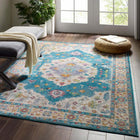 Modway - Success Médaillon vintage floral vieilli Anisah Tapis de 5 pi l x 8 pi L - Bleu Ivoire Jaune Orange-Tissage serré à poil bas