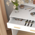HOMCOM - Coiffeuse avec miroir et lumières - 40,9 po L x 15,7 po l x 55,1 po H - blanc-Fabriqué en panneaux de particules solides et MDF avec finition mélaminée 