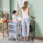 Qaba - Marchepied pliable pour enfant avec poignées, rail de sécurité et bandes antidérapantes - Gris-Le cadre en pin rend la marche de la cuisine durable et durable 