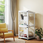 PawHut - Maison pour chat d’extérieur, grande volière avec roues et boîte de repos - 31,5 po L x 30 po l x 70,75 po H - blanc-Trois grandes plateformes de saut et une boîte de repos intérieure pour jouer et se détendre 
