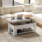 HOMCOM - Table basse relevable avec compartiment de rangement caché et étagère - blanc-Design rectangulaire adapté à tous les styles de décoration de votre maison