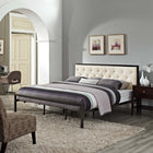 Modway - Mia Tissu Lit King, Brun beige-Système de soutien de matelas en tige d’acier