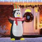 HOMCOM - Pingouin gonflable lumineux de 2 - 4 m - bannière « Joyeux Noël »-Gonfler automatiquement après la mise sous tension pour une configuration facile 