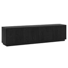 Hudson&Canal - Meuble TV Hanson pour téléviseurs jusqu'à 85 pouces - Grain noir-Comprend quatre portes avec armoires fermées et 4 étagères pour un grand espace de rangement