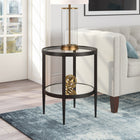 Hudson&Canal - Table d'appoint ron Hera 50 cm de largeur avec étagère miroir - Bronze noirci-Une finition nickel satiné fabriquée à la main est appliquée sur le cadre en acier