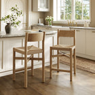 Modway - Alvia Bois Tabouret de comptoir avec siège tissé Ensemble de 2 - Chêne vieilli-X-Stretcher Support Base