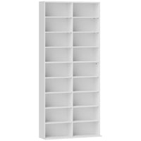 HOMCOM - Meuble double pour médias, étagère DVD à 9 niveaux avec 18 compartiments - blanc-Peut contenir jusqu'à 640 CD/360 DVD. Peut également servir pour des livres, d'autres médias ou des décorations 