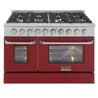 Kucht - 48 po Série KDF Cuisinière Pro Style au gaz naturel - Acier inoxydable/Rouge-Cuisinez et pâtissez comme un professionnel grâce à deux fours séparés avec grandes fenêtres de four : le four principal en porcelaine bleue robuste offre 4,2 pi³ de capacité, tandis que le four latéral additionnel dispose de 2,5 pi³