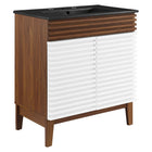 Modway - Render 30" Vanette de salle de bain - Noyer blanc Noir-Style moderne du milieu du siècle