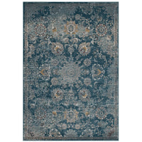 Modway - Cynara Médaillon vintage floral vieilli Tapis de 5 pi l x 8 pi L - Bleu argenté, sarcelle et beige-Tapis de zone Medallion floral vieilli usé
