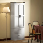 HOMCOM - Armoire de cuisine haute 67 po avec étagères réglables - grain de bois blanc crème-Couleur : Grain de bois blanc crème, Marron rétro 