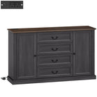 HOMCOM - Armoire 57,9 po L avec station de recharge et dessus épaissi - grain de bois noir-Multiprise intégrée avec deux prises électriques, un port USB et un port USB-C pour une recharge pratique 