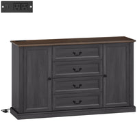 HOMCOM - Armoire 57,9 po L avec station de recharge et dessus épaissi - grain de bois noir-Multiprise intégrée avec deux prises électriques, un port USB et un port USB-C pour une recharge pratique 