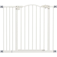 PawHut - Barrière pour chien avec porte, double verrouillage, 29 po-37 po l x 31 po H, pour portes, couloirs, escaliers - blanc-La porte se referme automatiquement si elle reste ouverte entre un angle de 30° et 90° 