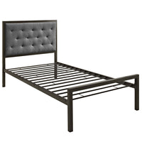 Modway - Mia Tissu Lit simple, Brun Gris-Cadre de lit à plateforme avec tête de lit