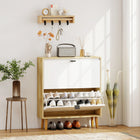 HOMCOM - Armoire à chaussures étroite avec 2 tiroirs basculants - blanc-Les poignées à prise par le bord permettent un accès facile aux chaussures 