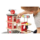 Janod - Coffret de jouets pour caserne de pompiers-Les véhicules comprennent 2 voitures, une ambulance et un camion de pompiers avec une échelle amovible.