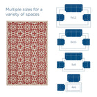 Modway - Ariana Treillis floraux vintage à l’intérieur et à l’extérieur Tapis 4 pi l x 6 pi L - Rouge et beige-Tissage serré à poil bas