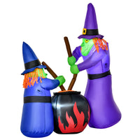 HOMCOM - 5 - 5 pieds gonflable colouré Halloween 2 sorcières affichage LED extérieur cour-Le présentoir de jardin d'Halloween de 6 pieds de haut présente deux sorcières remuant leurs potions magiques 