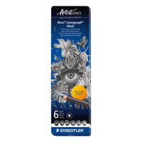 Staedtler – Crayon Lumograph, paquet de 6-Cet ensemble de dessin contient des crayons prétaillés à mine de dureté variable (extra doux à moyennement doux)