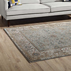 Modway - Hisa Treillis floral vintage vieilli Tapis de 5 pi l x 8 pi L - Argent, bleu, beige et brun-Dessous en caoutchouc de prise