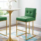 Modway - Privy Acier inoxydable doré Performance Velvet Tabouret de bar - Émeraude d’or-Tissu polyester doux pour tissu