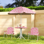 Qaba - Ensemble table de pique-nique et chaises pour enfants avec 2 chaises pliantes et parasol amovible - rose-La configuration à deux chaises encourage naturellement le partage et les compétences sociales chez les enfants 