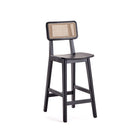 Manhattan Comfort - Tabouret de comptoir Versailles 15,75" style industriel chic - noir et cannage naturel - lot de 3-Siège en contreplaqué