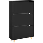 HOMCOM - Armoire à chaussures étroite avec 3 portes rabattables et étagères réglables - noir-Trois tiroirs basculants rangent les chaussures de manière ordonnée, ajustables pour différentes tailles 