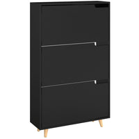 HOMCOM - Armoire à chaussures étroite avec 3 portes rabattables et étagères réglables - noir-Trois tiroirs basculants rangent les chaussures de manière ordonnée, ajustables pour différentes tailles 