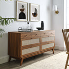 Modway - Soma 8 tiroirs Commode, Noyer-Tissage naturel en rotin