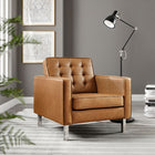 Modway - Loft Touffe Cuir végane Fauteuil - Silver Tan-Pieds tubulaires en acier inoxydable