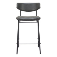 Zuo - Charon Tabouret de comptoir - Noir vintage - Ensemble de 2-Tissu en faux cuir doux et durable