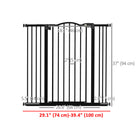 PawHut - Barrière pour Animaux 29"-39" avec Porte à Pression pour Chiens - Noir-Cadre en métal sans plomb, solide et robuste